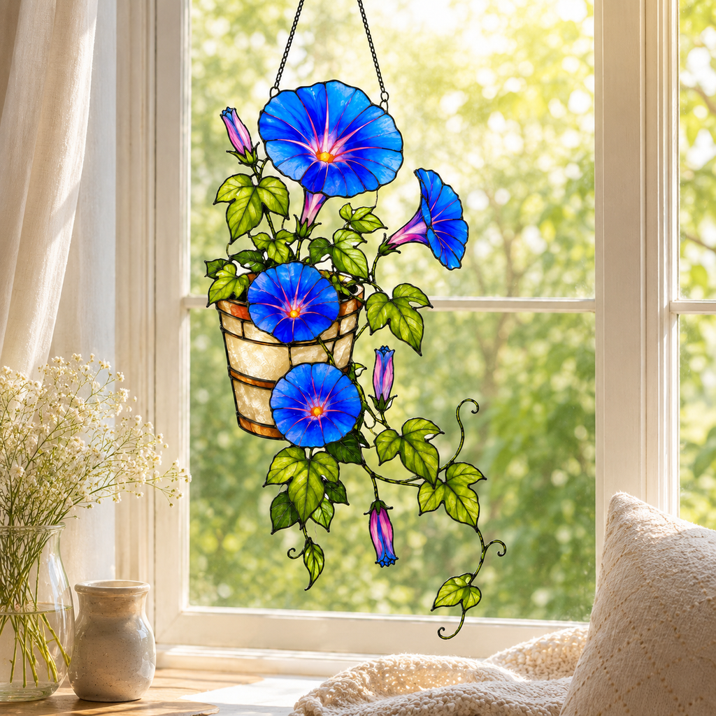 Blue Morning Glory Flower Holographic Acrylic Suncatcher