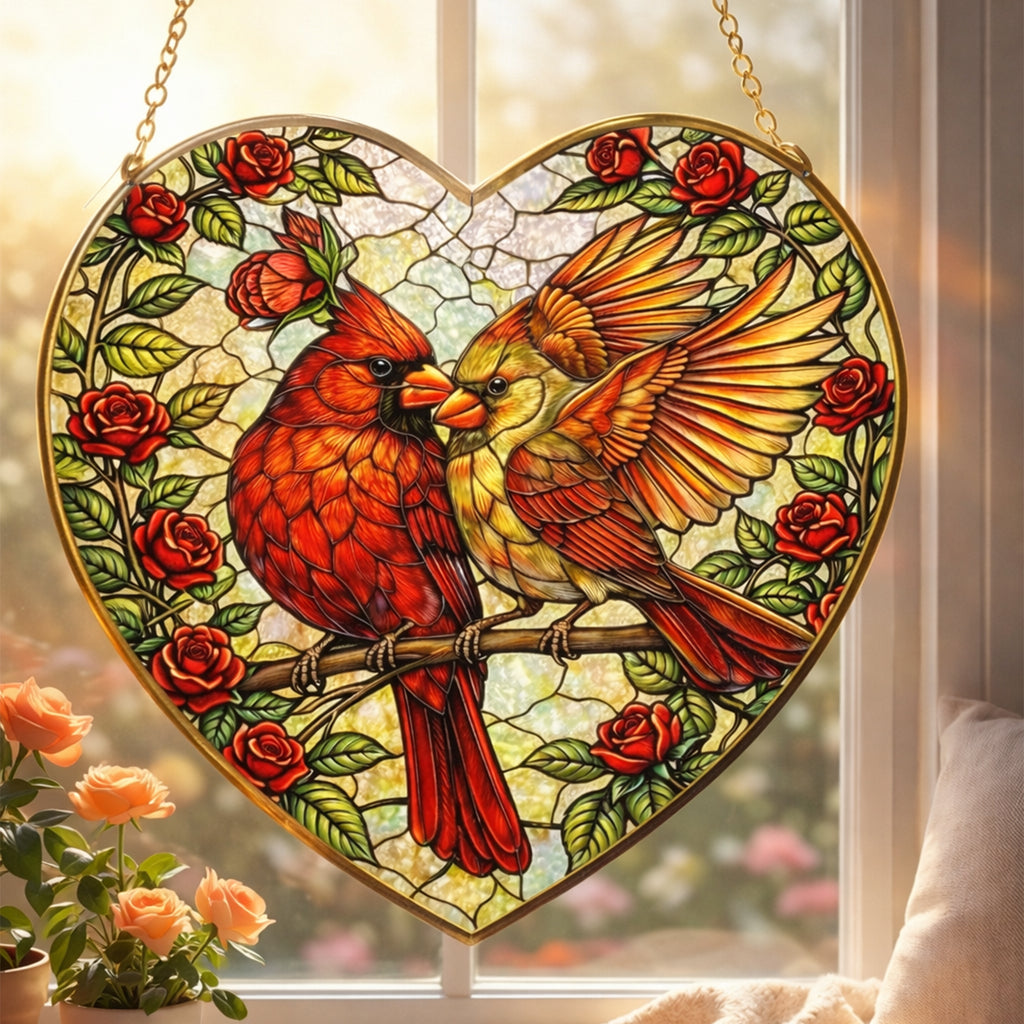 Valentine Cardinal Stained Glass Suncatcher