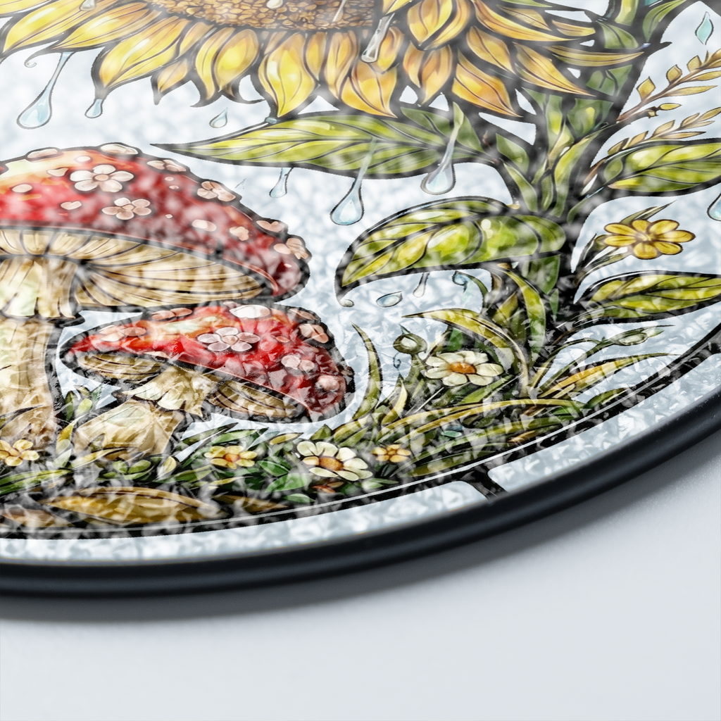 Sunflower Mushroom Stained Glass Suncatcher