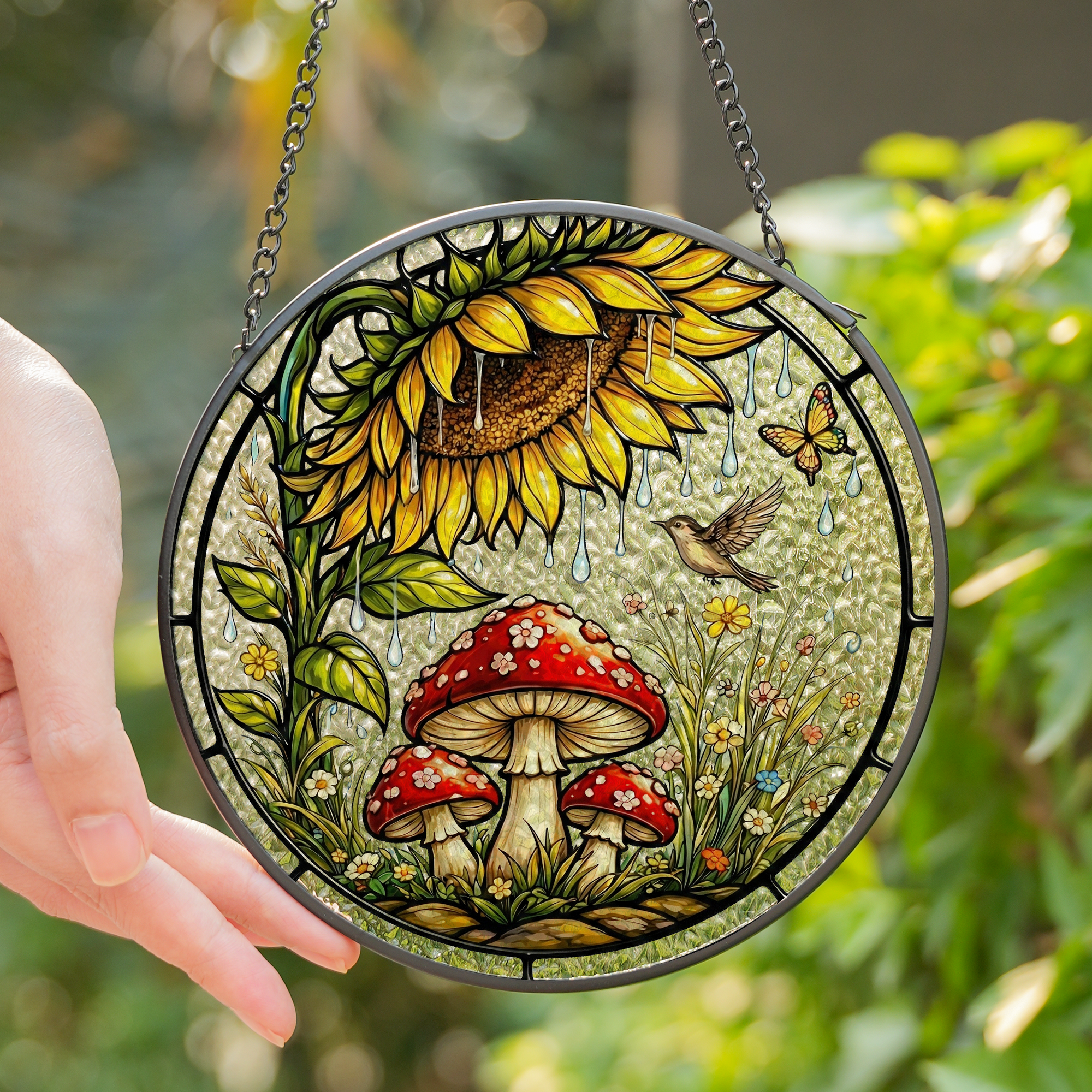 Sunflower Mushroom Stained Glass Suncatcher