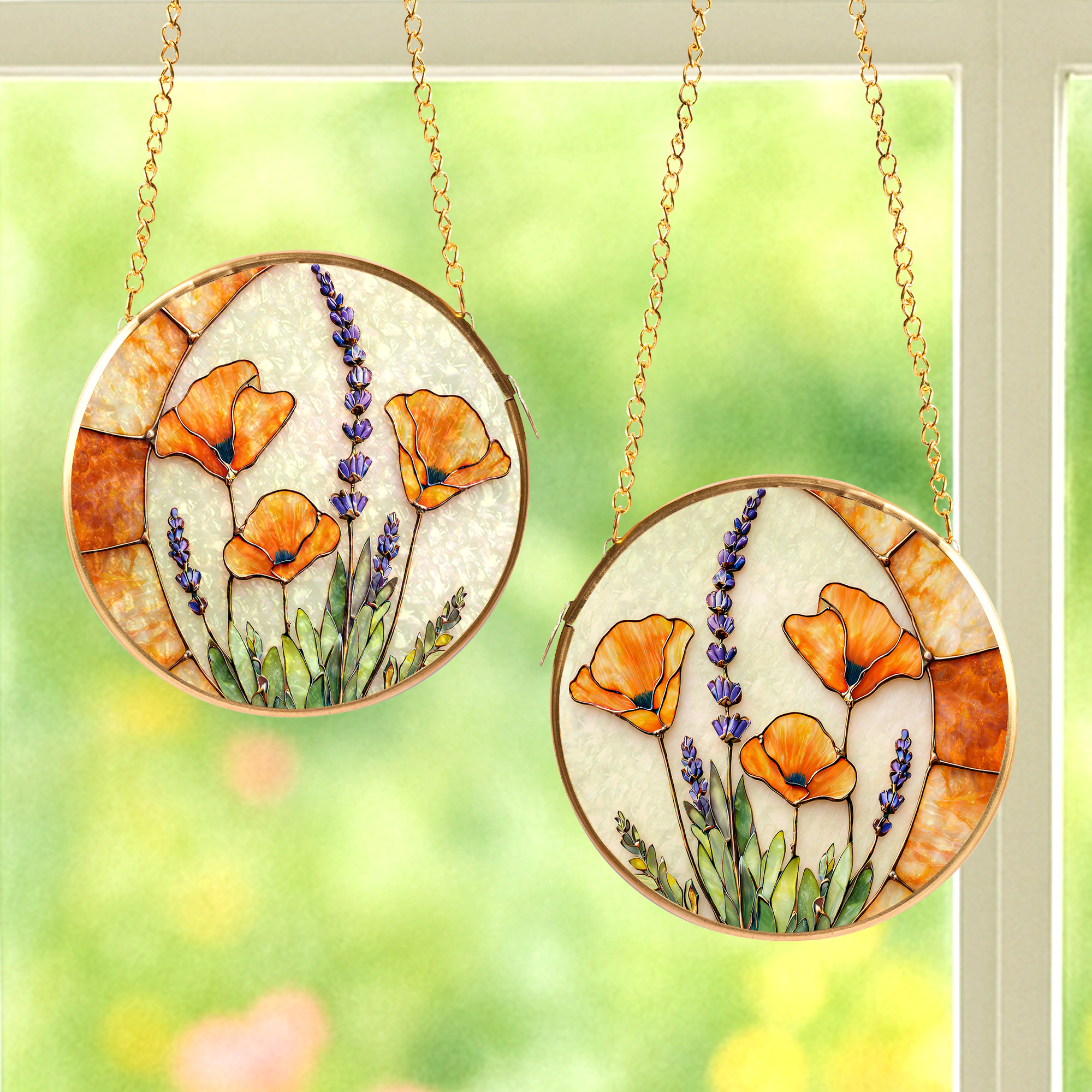 Crescent Moon Wildflower Stained Glass Suncatcher - Fire & Bloom