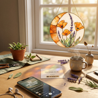 Crescent Moon Wildflower Stained Glass Suncatcher - Fire & Bloom