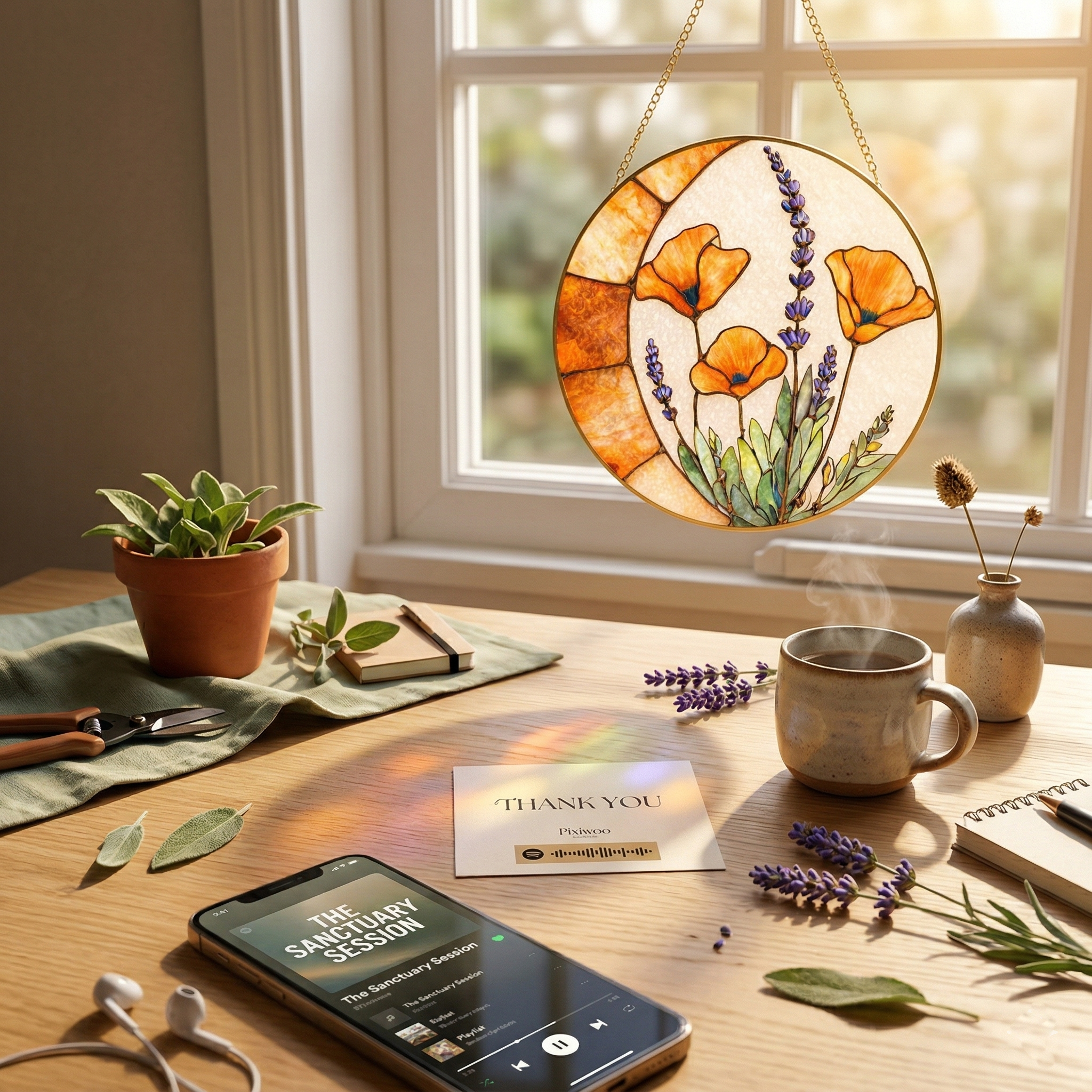 Crescent Moon & Wildflower Suncatcher - Fire & Bloom