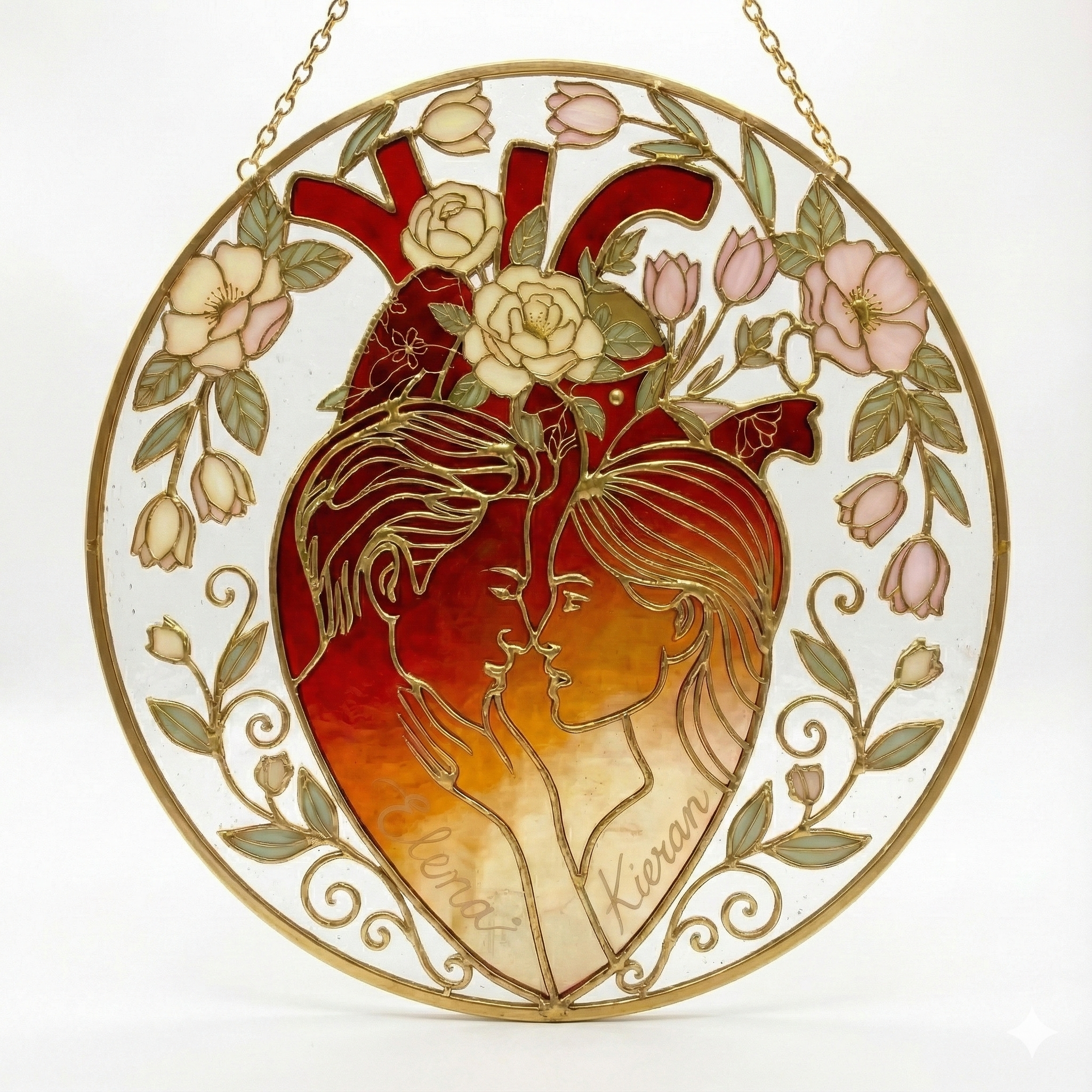 Custom Couple Heart Stained Glass Suncatcher
