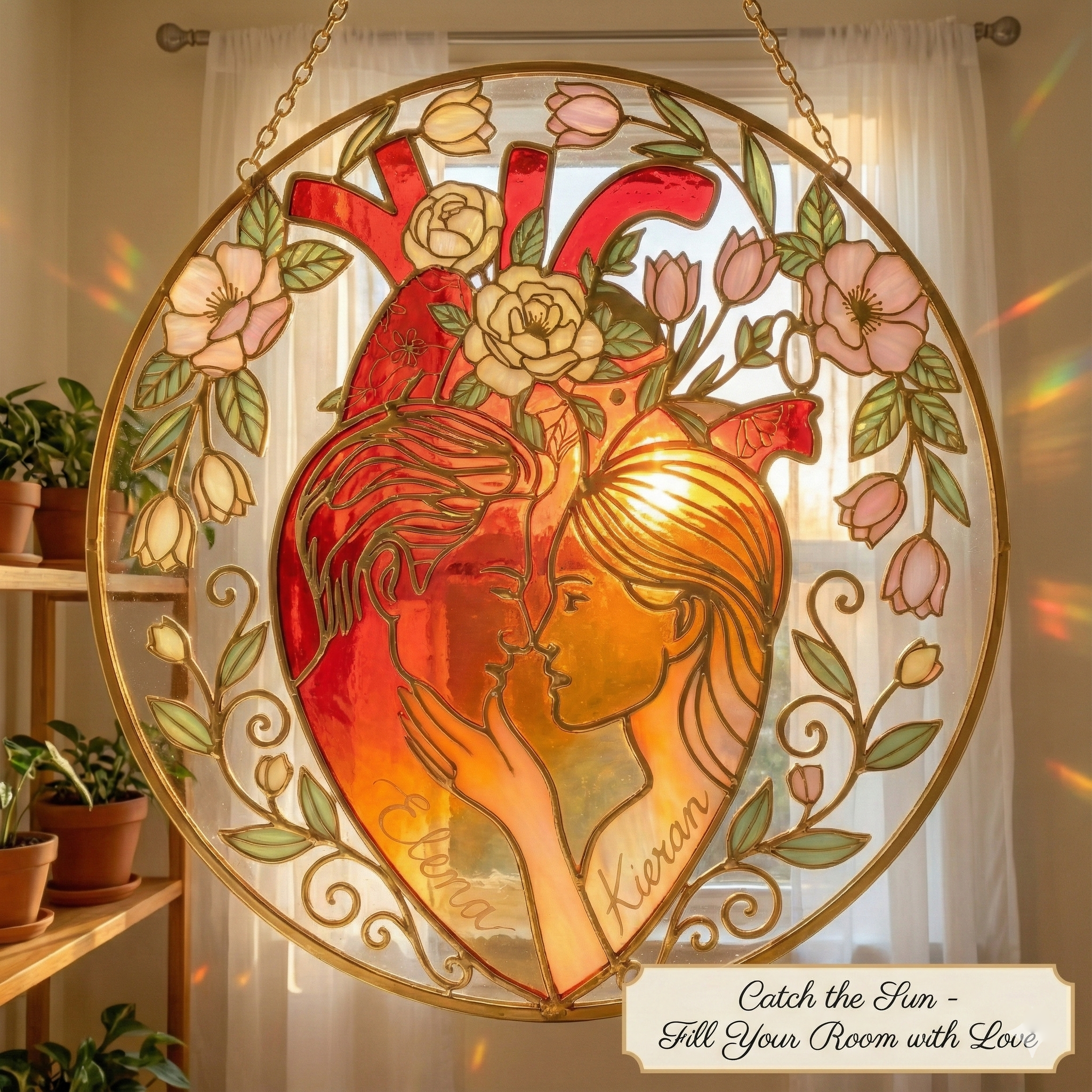 Custom Couple Heart Stained Glass Suncatcher