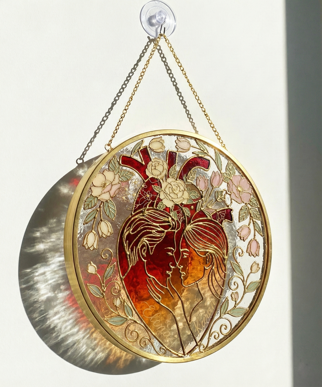 Custom Couple Heart Stained Glass Suncatcher