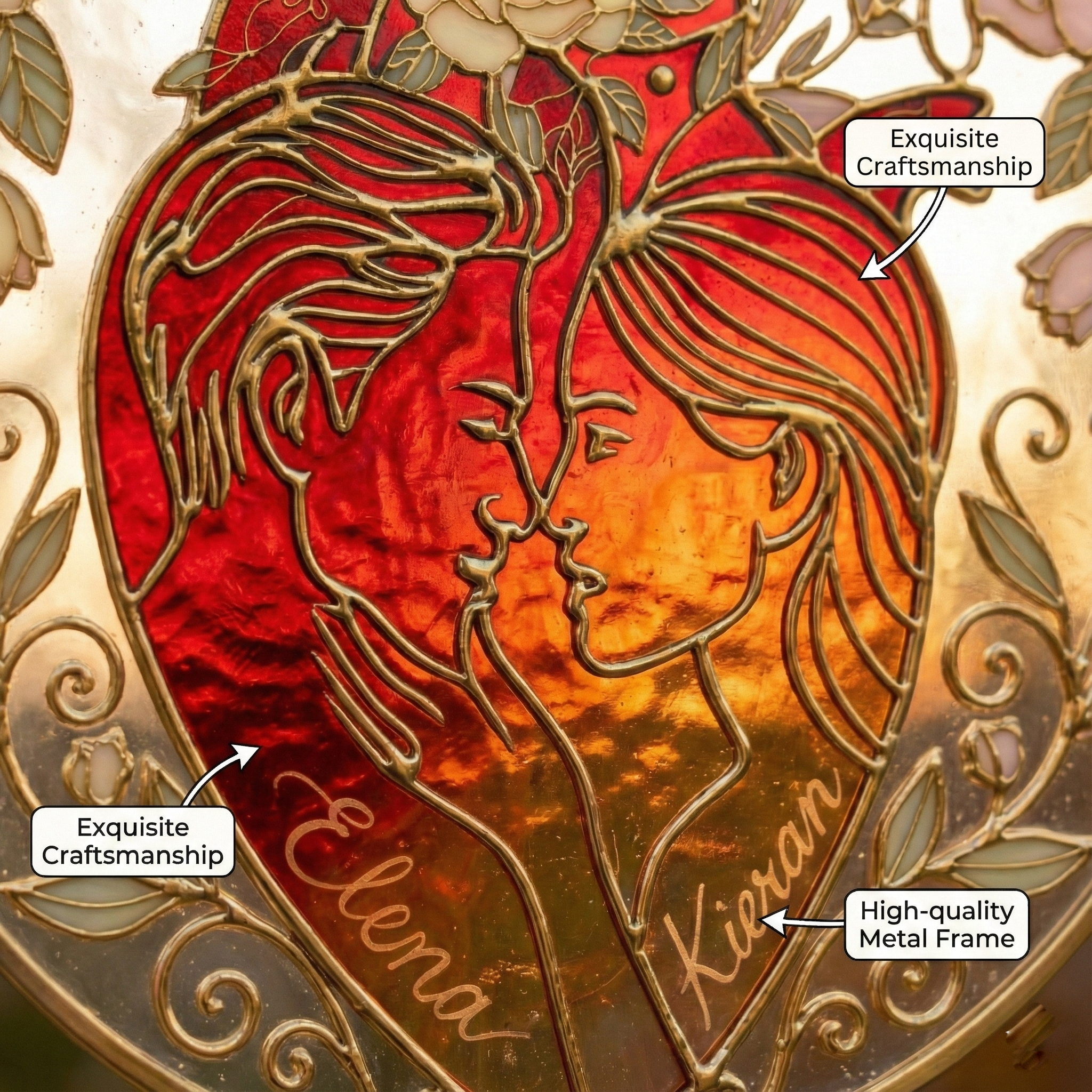 Custom Couple Heart Stained Glass Suncatcher