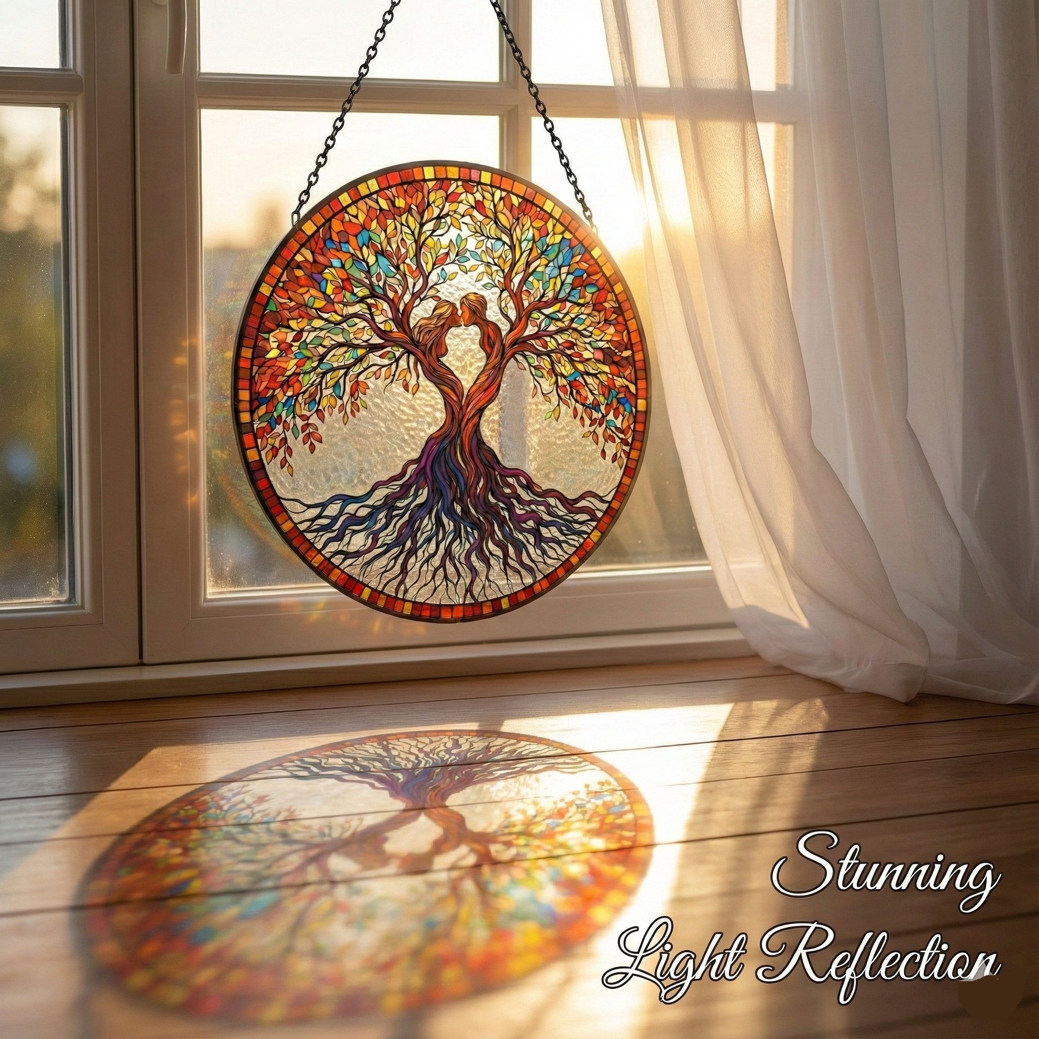 Personalized Tree of Life Stained Glass Suncatcher for Couple, Custom Name and Year