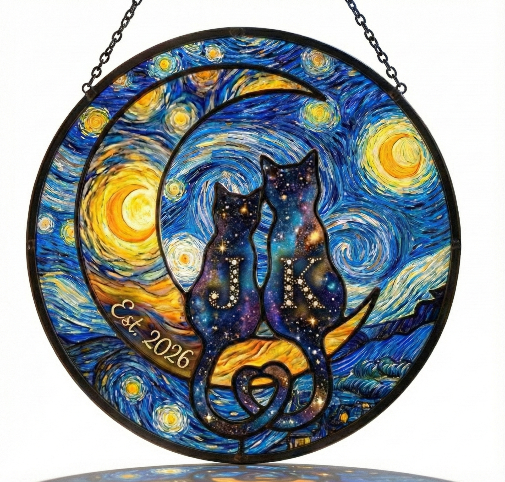 Custom Cat Couple Stained Glass Suncatcher