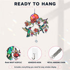 Ready to hang hummingbird acrylic suncatcher with chain, hook, and holographic finish details