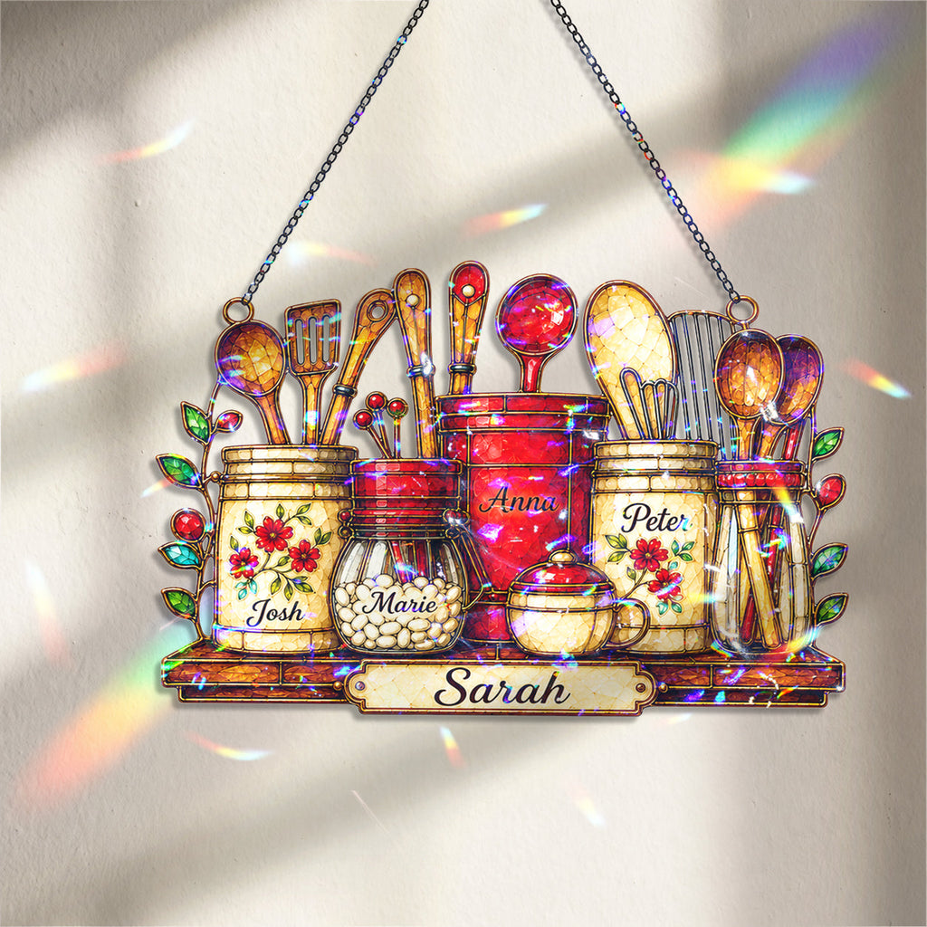 Personalized Kitchen Utensil Jars Holographic Acrylic Suncatcher