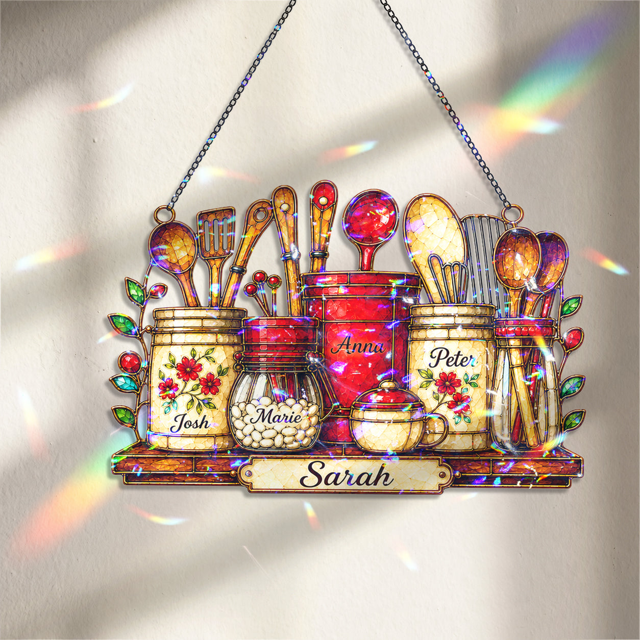 Personalized Kitchen Utensil Jars Holographic Acrylic Suncatcher