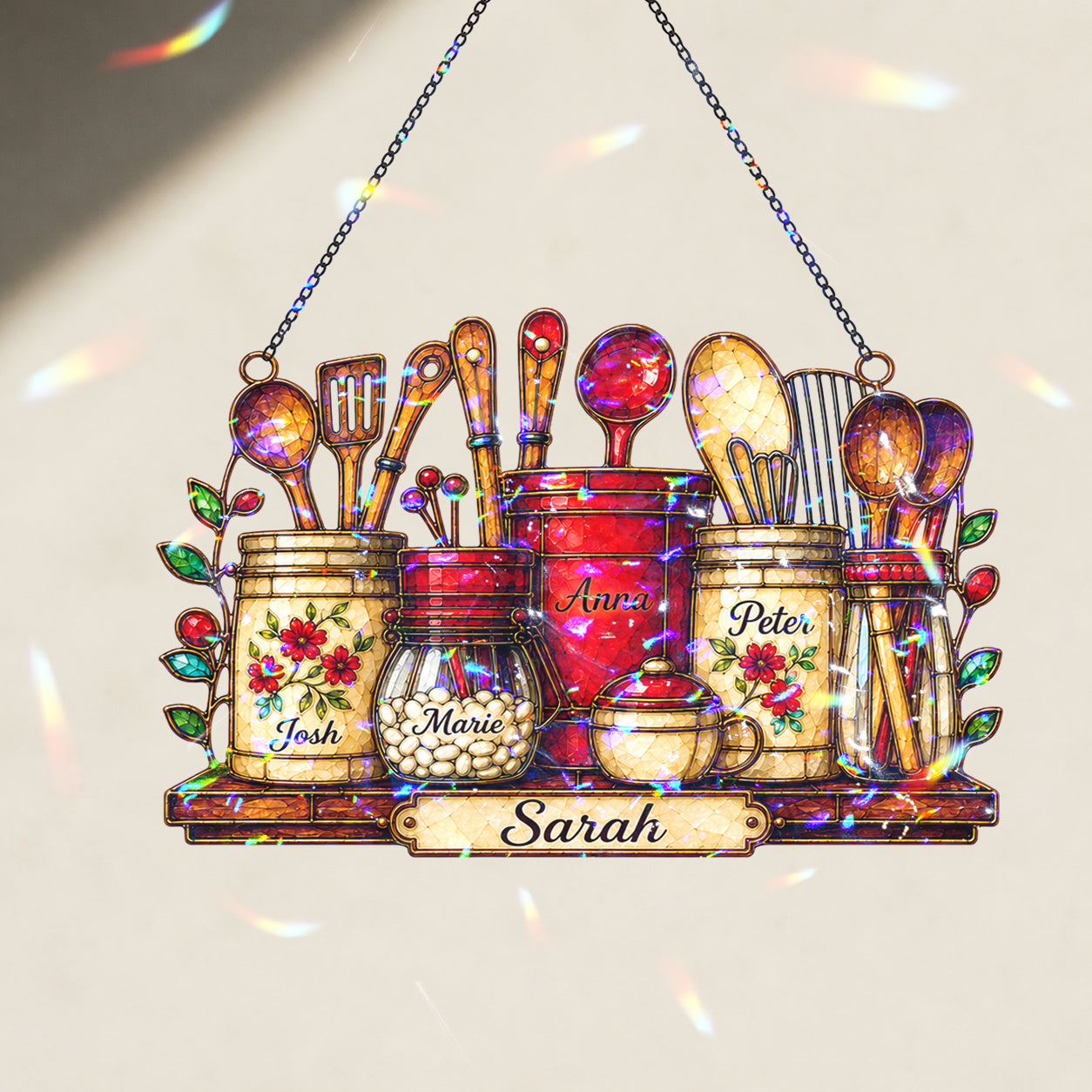 Personalized Kitchen Utensil Jars Holographic Acrylic Suncatcher