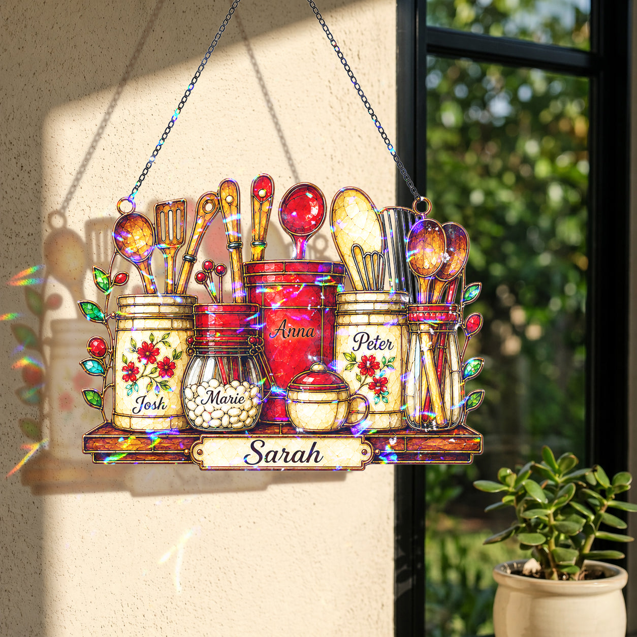 Personalized Kitchen Utensil Jars Holographic Acrylic Suncatcher