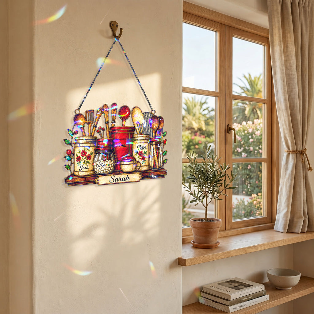 Personalized Kitchen Utensil Jars Holographic Acrylic Suncatcher