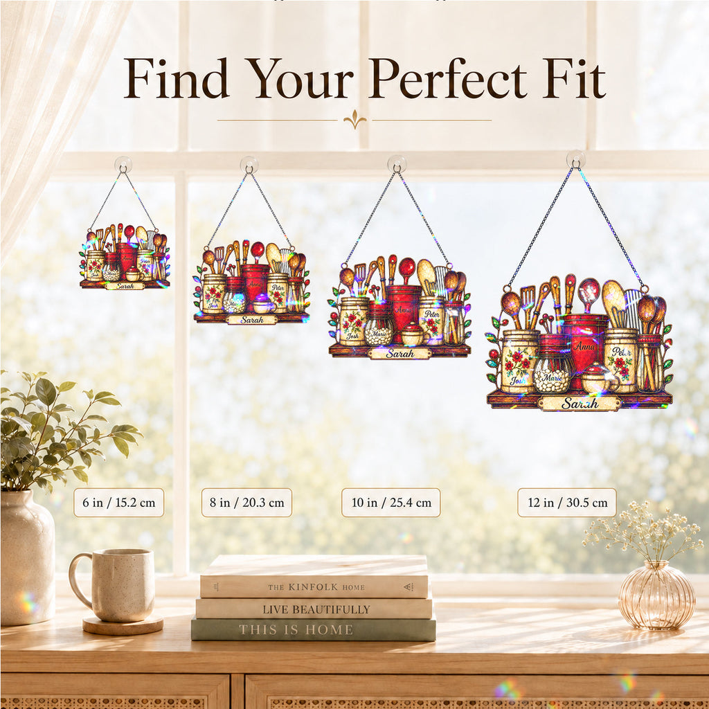 Personalized Kitchen Utensil Jars Holographic Acrylic Suncatcher