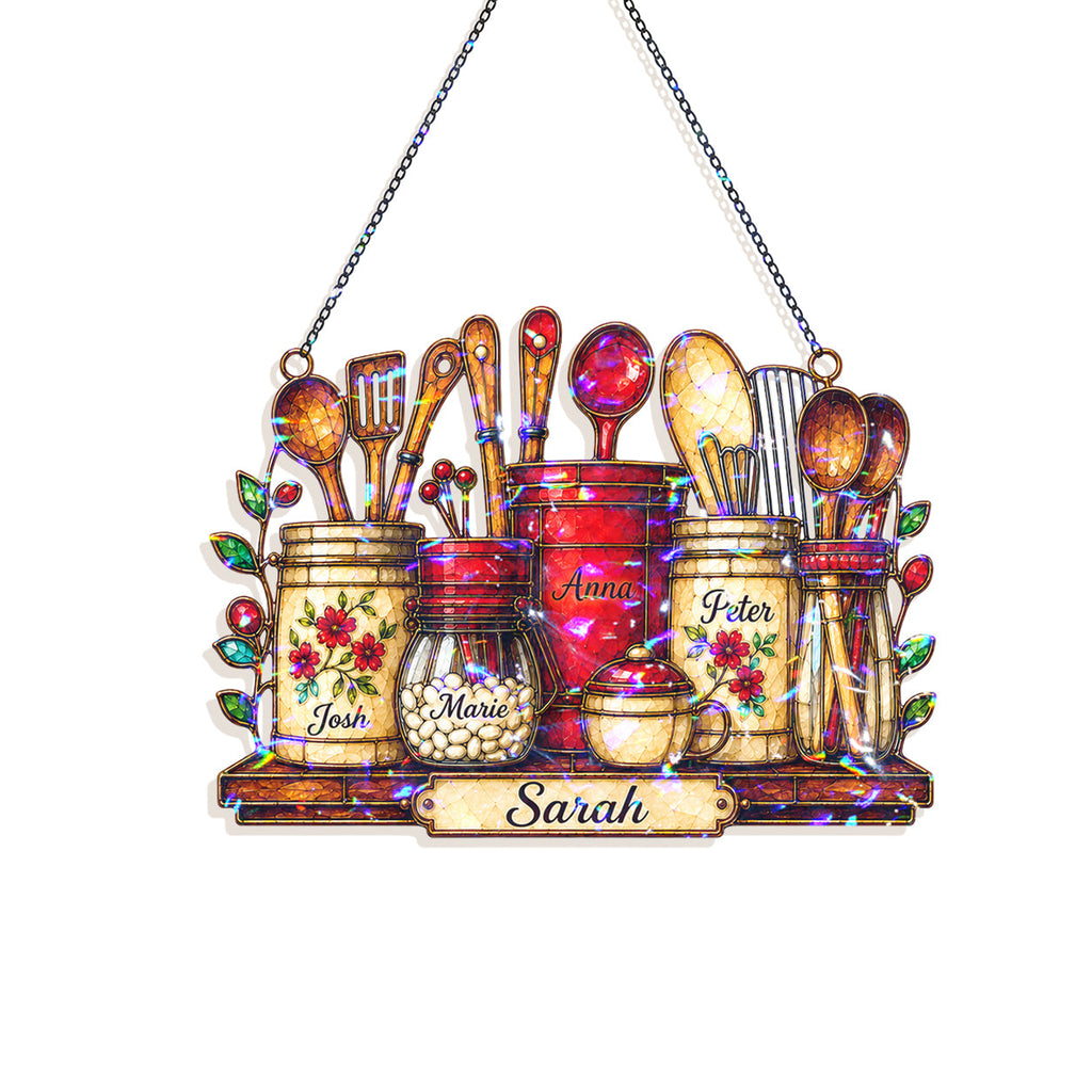 Personalized Kitchen Utensil Jars Holographic Acrylic Suncatcher