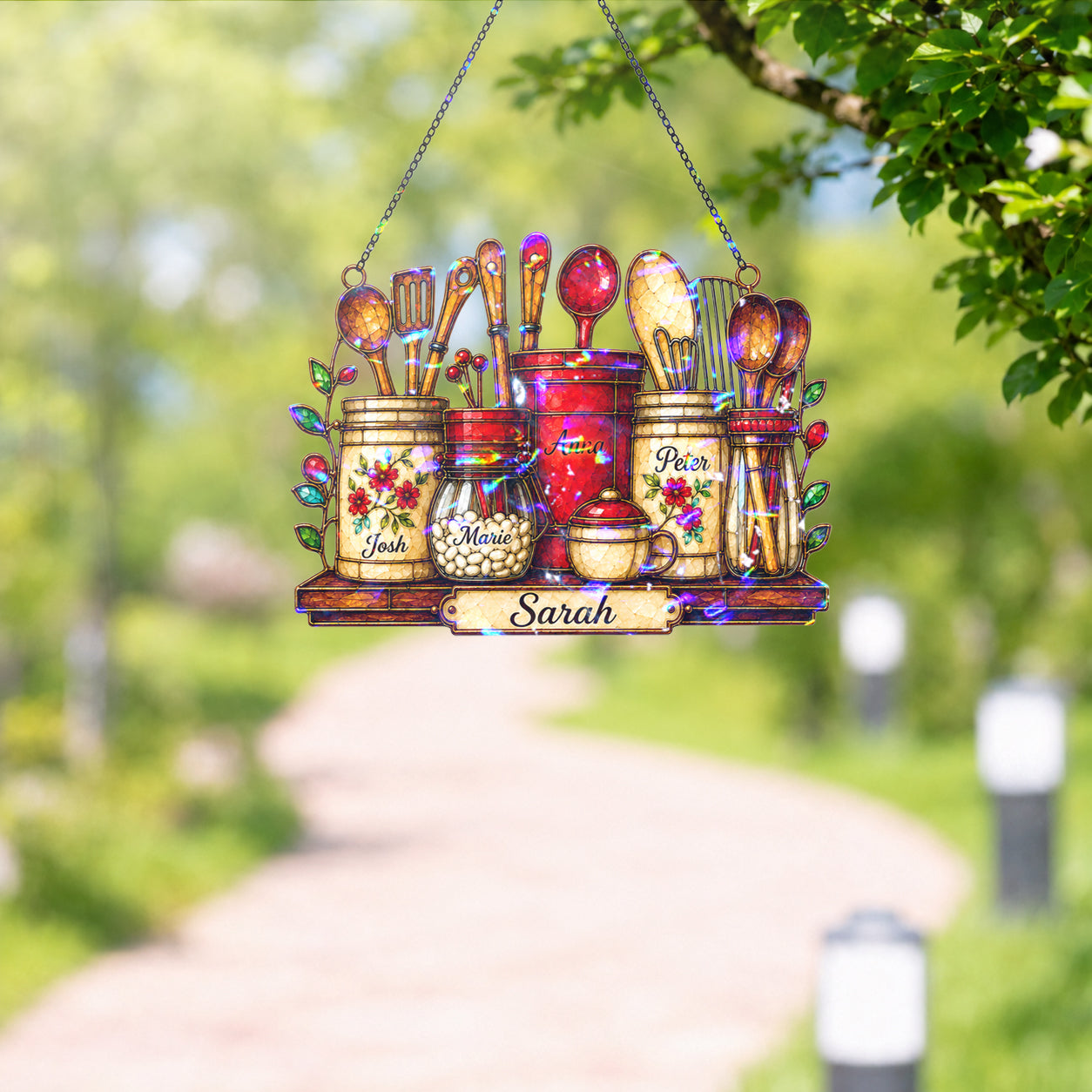 Personalized Kitchen Utensil Jars Holographic Acrylic Suncatcher
