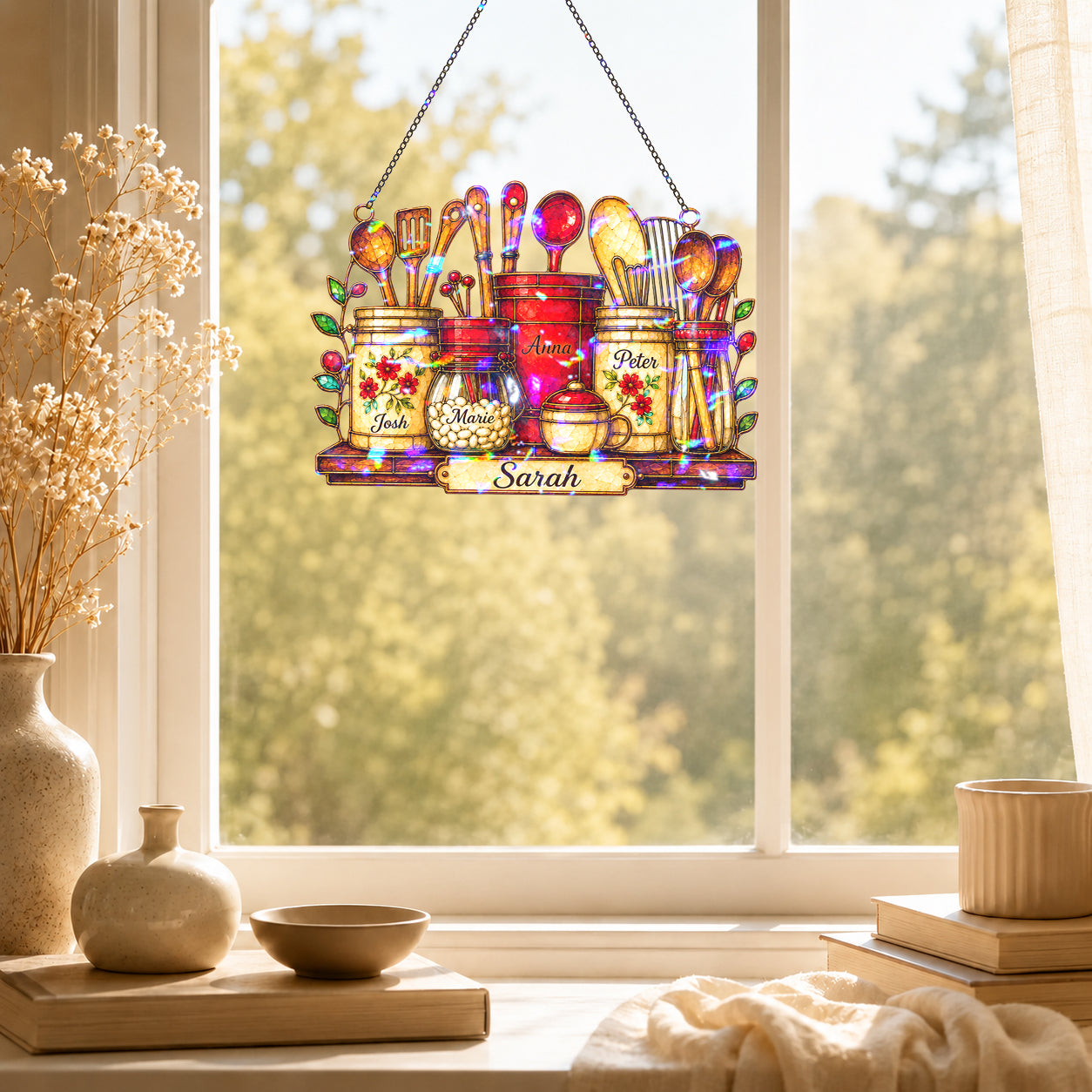 Personalized Kitchen Utensil Jars Holographic Acrylic Suncatcher