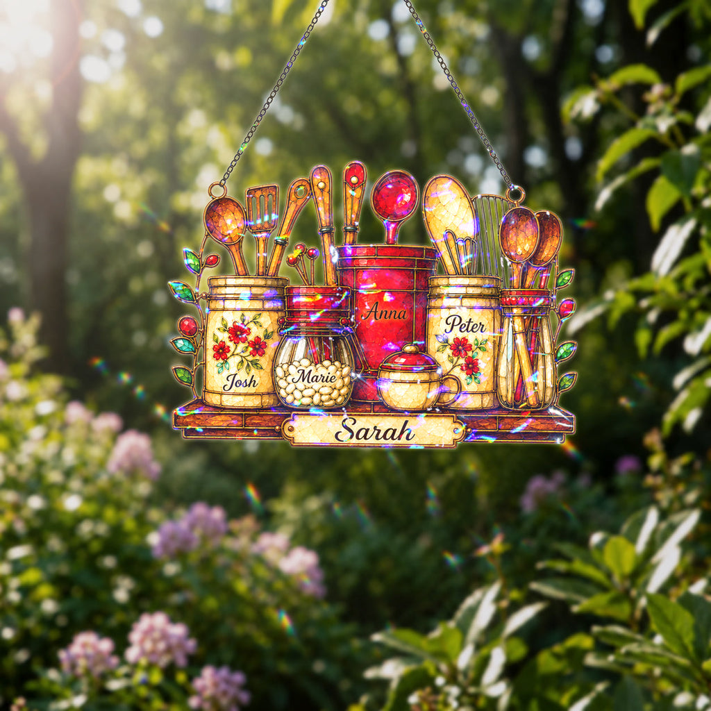 Personalized Kitchen Utensil Jars Holographic Acrylic Suncatcher