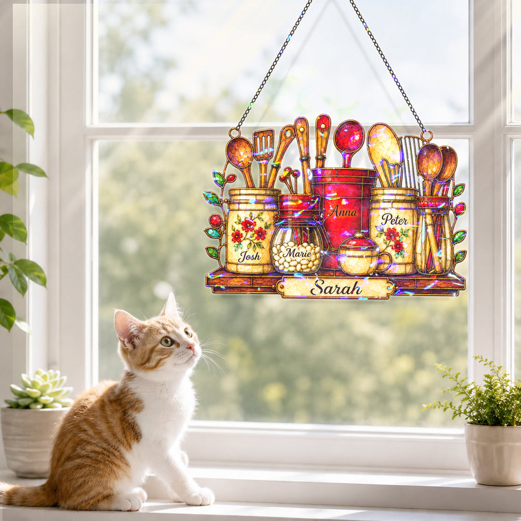Personalized Kitchen Utensil Jars Holographic Acrylic Suncatcher