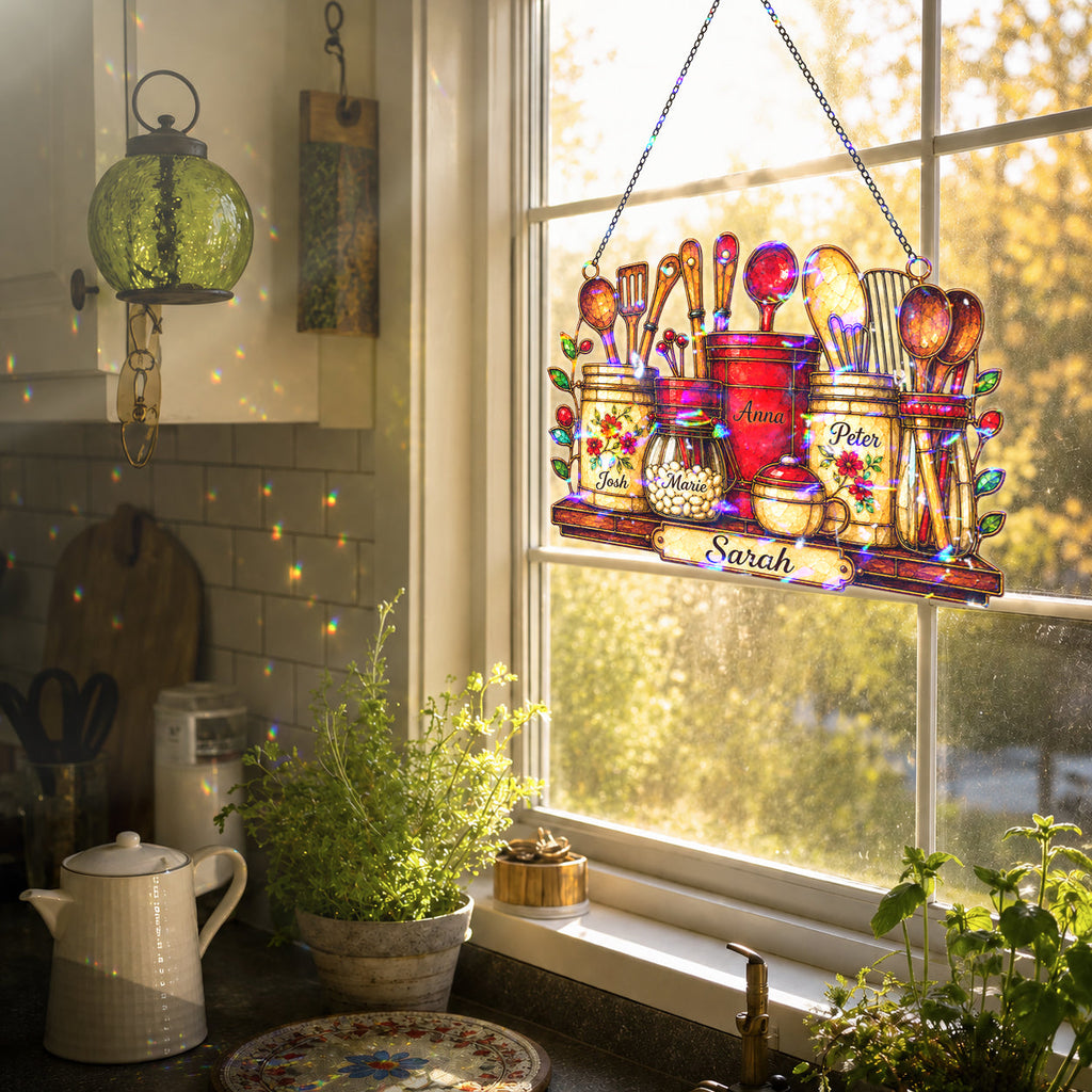 Personalized Kitchen Utensil Jars Holographic Acrylic Suncatcher