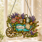 Personalized Grandma Garden Wheelbarrow Holographic Acrylic Suncatcher