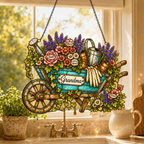 Personalized Grandma Garden Wheelbarrow Holographic Acrylic Suncatcher