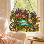 Personalized Grandma Garden Wheelbarrow Holographic Acrylic Suncatcher