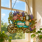 Personalized Grandma Garden Wheelbarrow Holographic Acrylic Suncatcher
