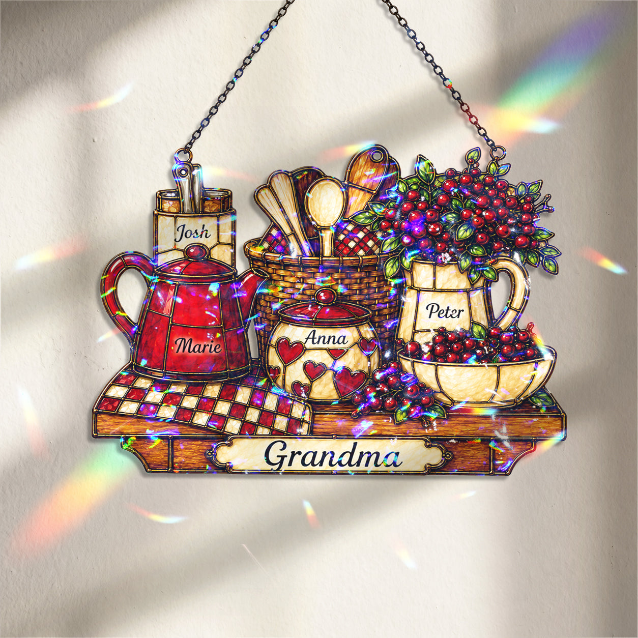 Personalized Grandma Vintage Kitchen Holographic Acrylic Suncatcher