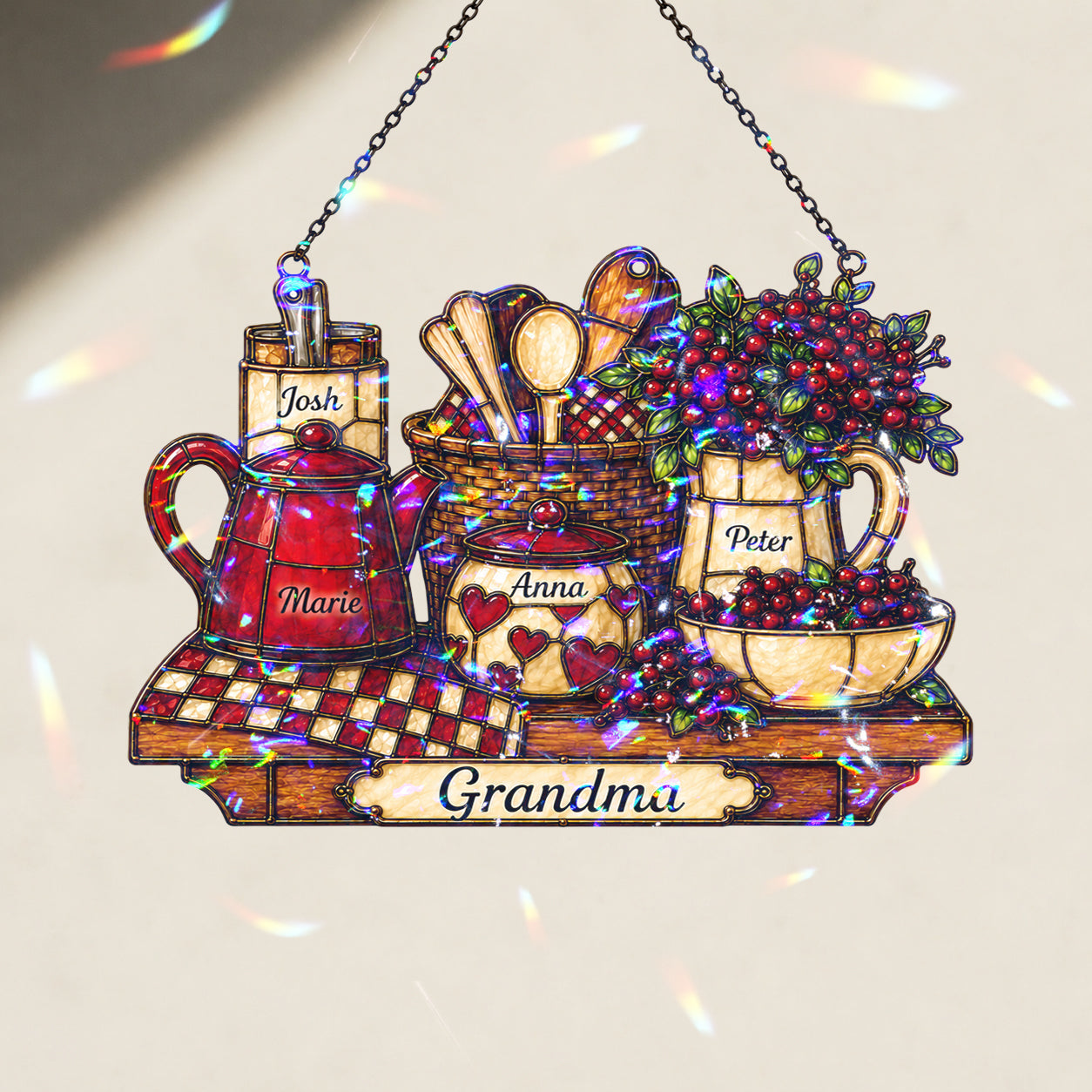 Personalized Grandma Vintage Kitchen Holographic Acrylic Suncatcher