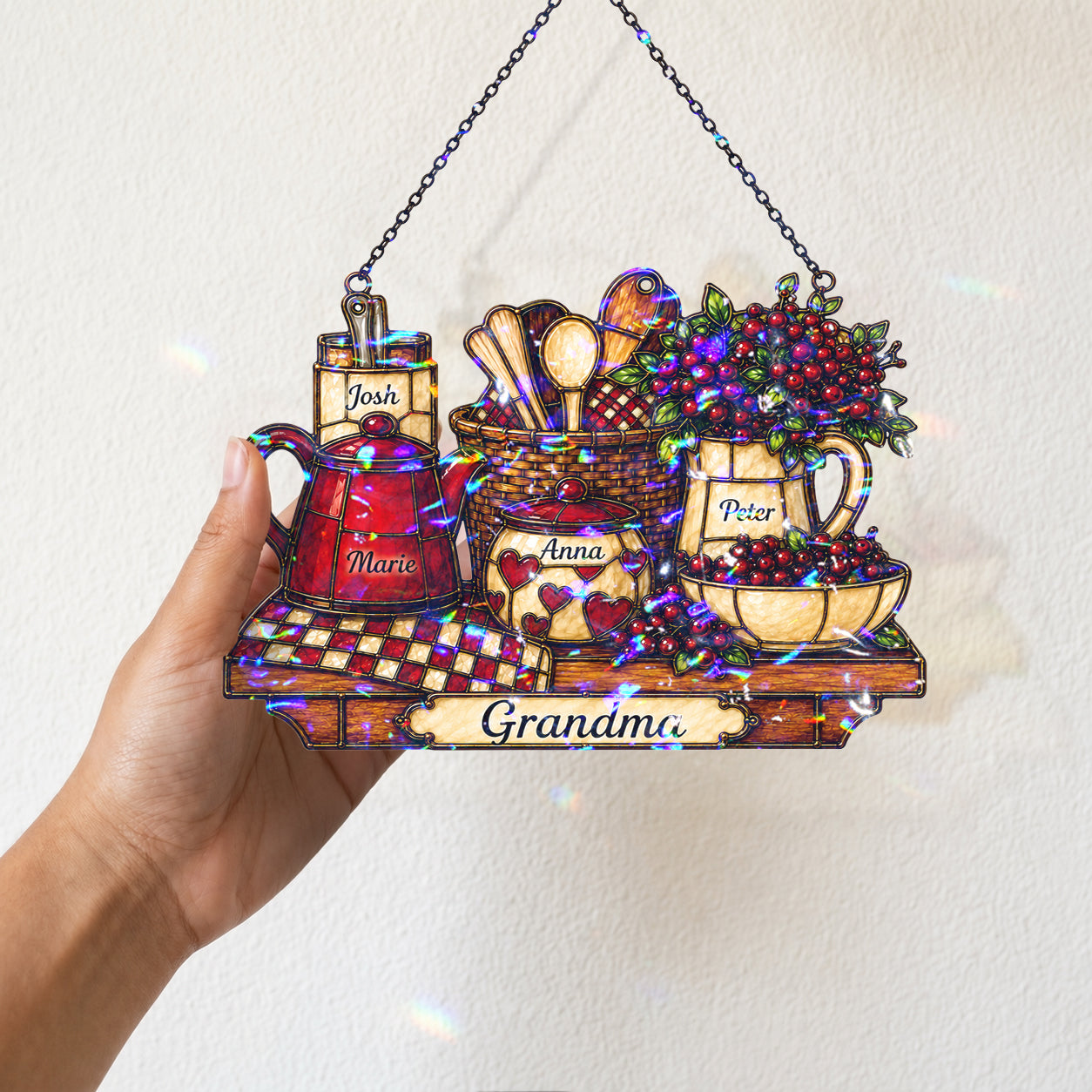 Personalized Grandma Vintage Kitchen Holographic Acrylic Suncatcher