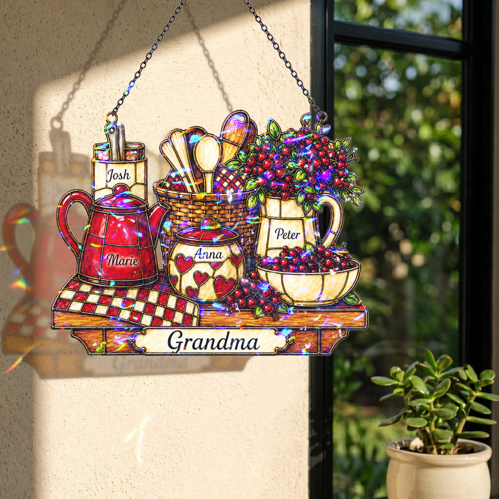 Personalized Grandma Vintage Kitchen Holographic Acrylic Suncatcher