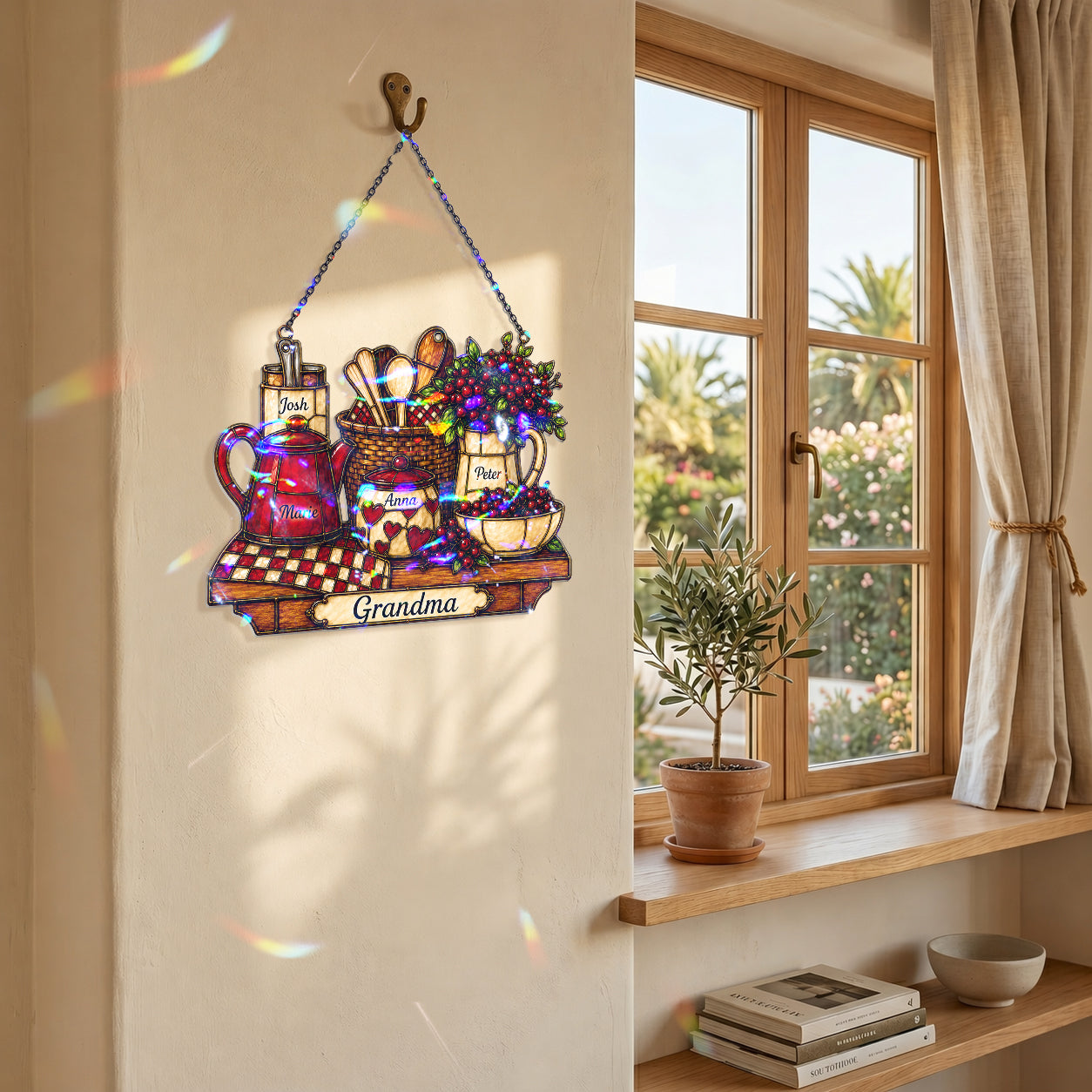Personalized Grandma Vintage Kitchen Holographic Acrylic Suncatcher