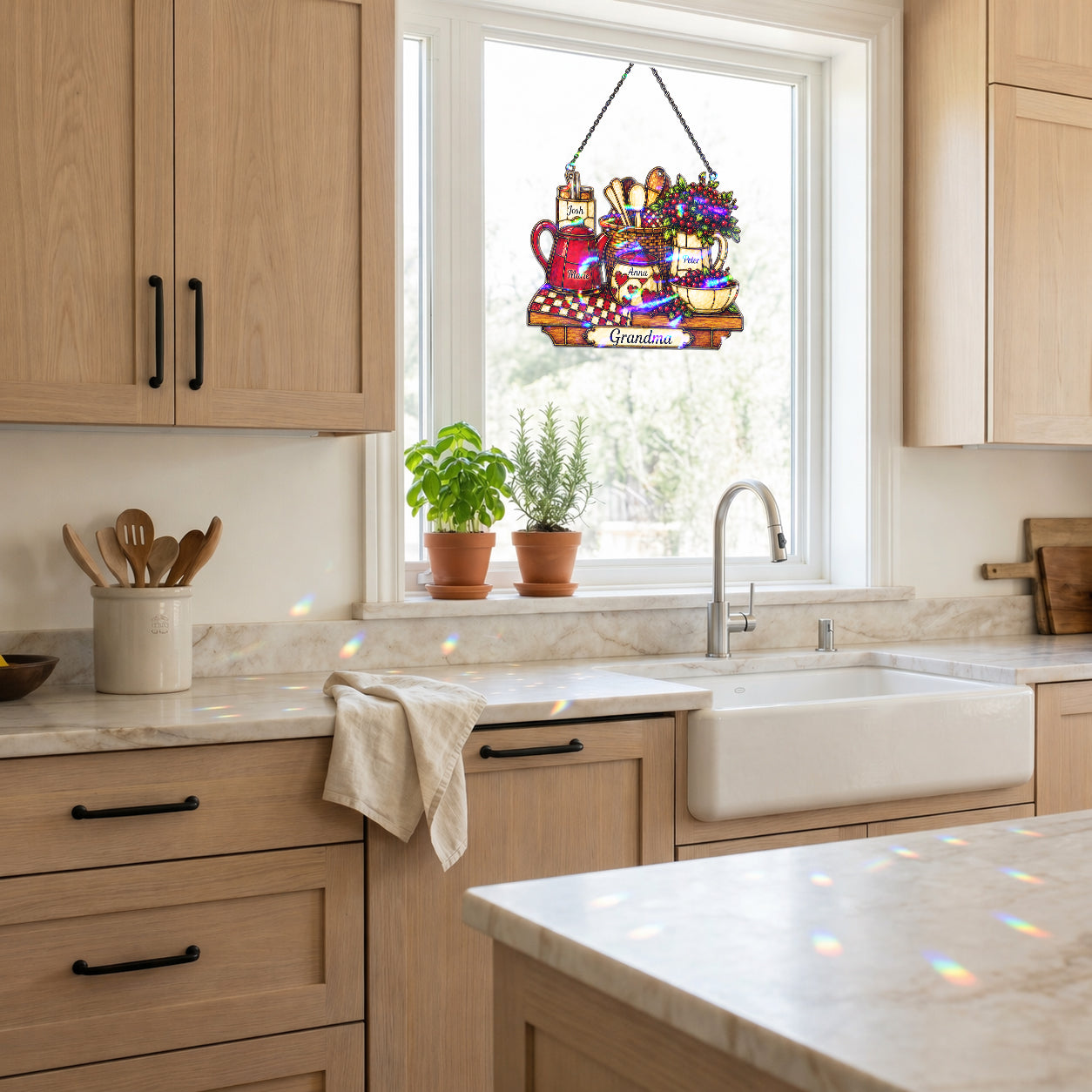Personalized Grandma Vintage Kitchen Holographic Acrylic Suncatcher