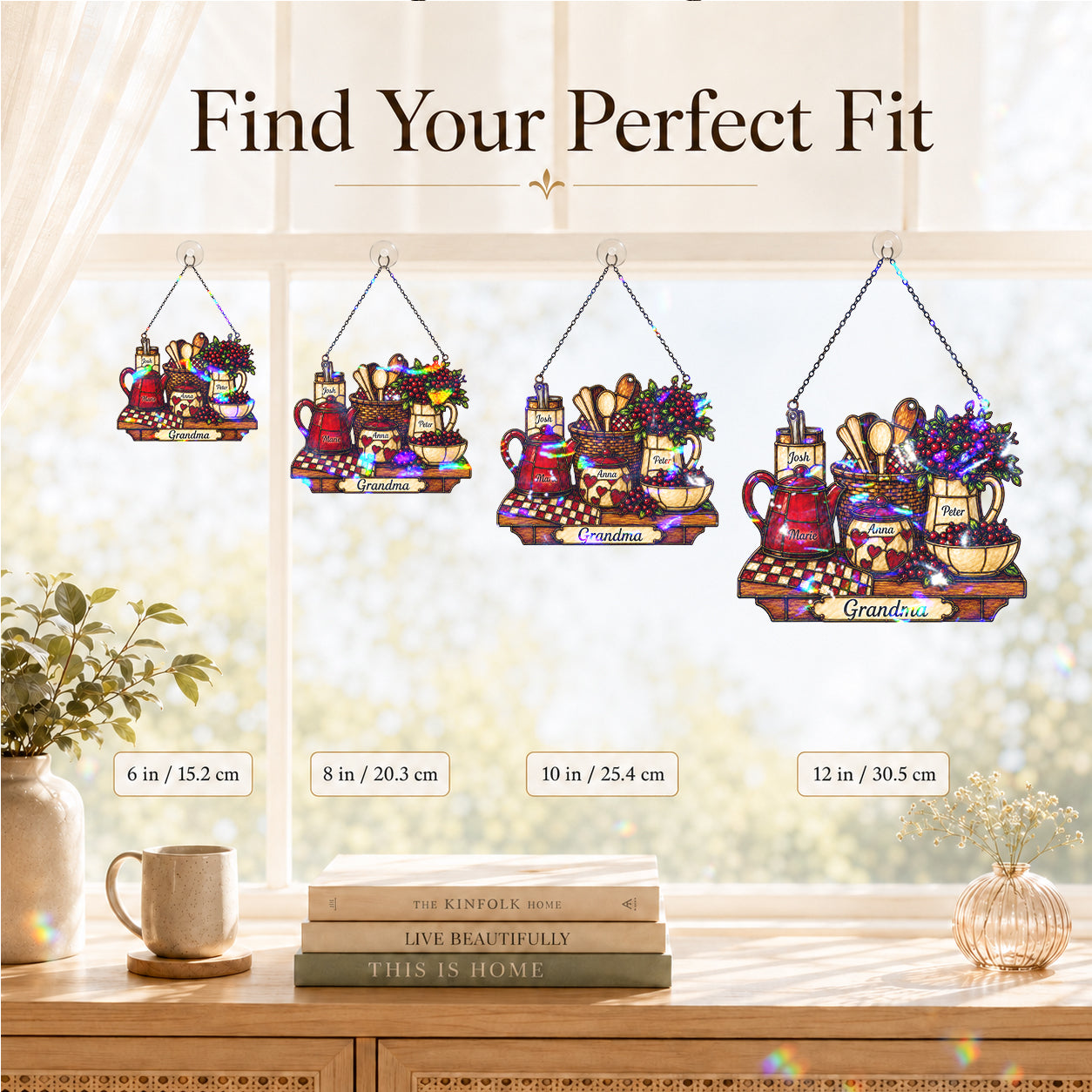 Personalized Grandma Vintage Kitchen Holographic Acrylic Suncatcher