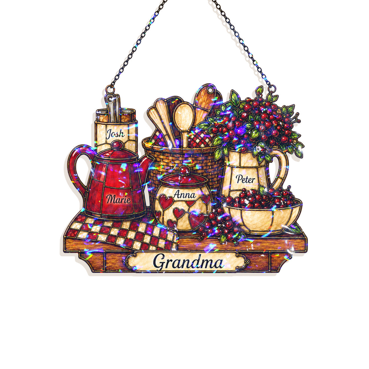 Personalized Grandma Vintage Kitchen Holographic Acrylic Suncatcher