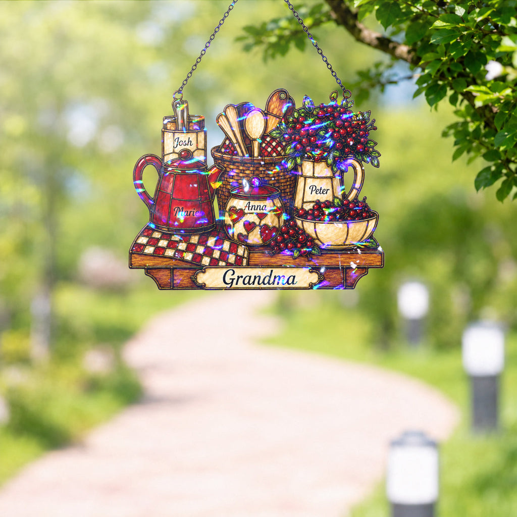 Personalized Grandma Vintage Kitchen Holographic Acrylic Suncatcher