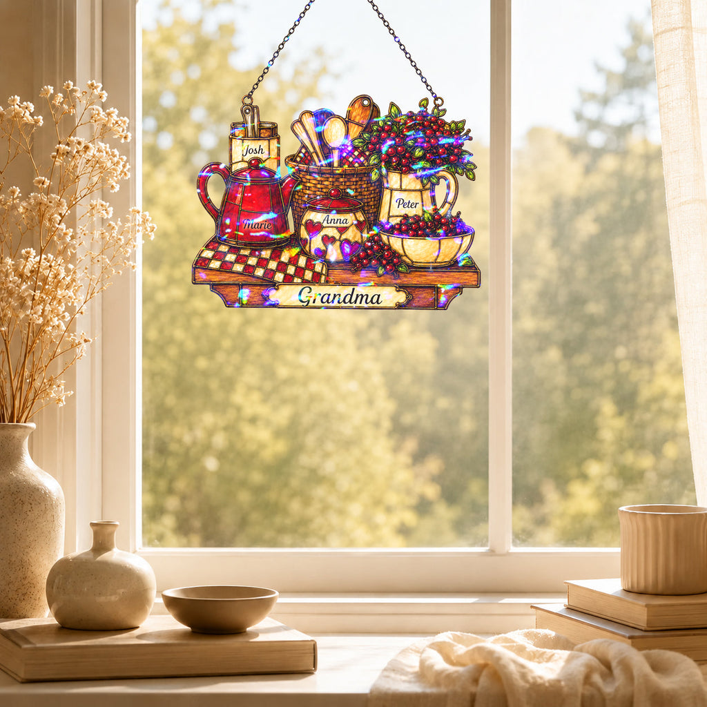 Personalized Grandma Vintage Kitchen Holographic Acrylic Suncatcher