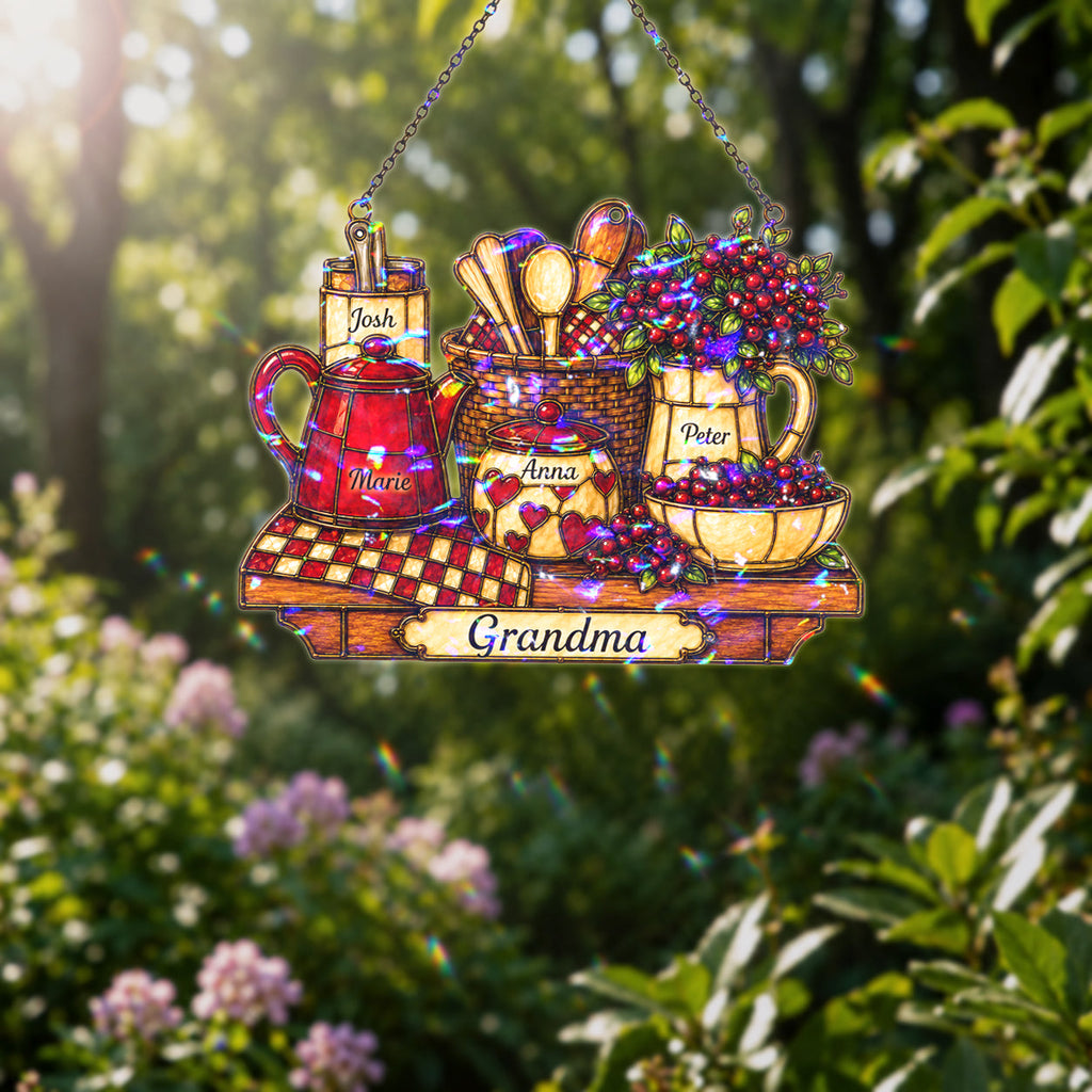 Personalized Grandma Vintage Kitchen Holographic Acrylic Suncatcher