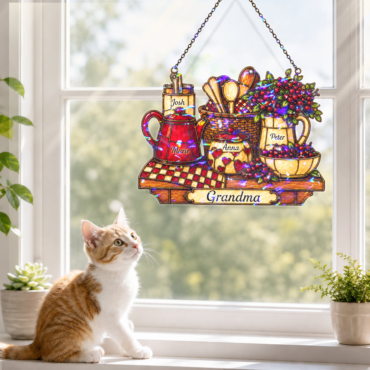 Personalized Grandma Vintage Kitchen Holographic Acrylic Suncatcher