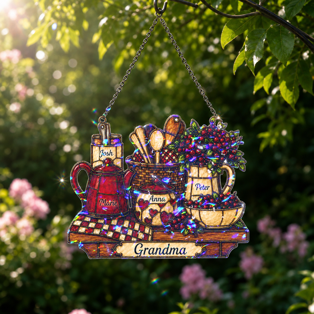 Personalized Grandma Vintage Kitchen Holographic Acrylic Suncatcher
