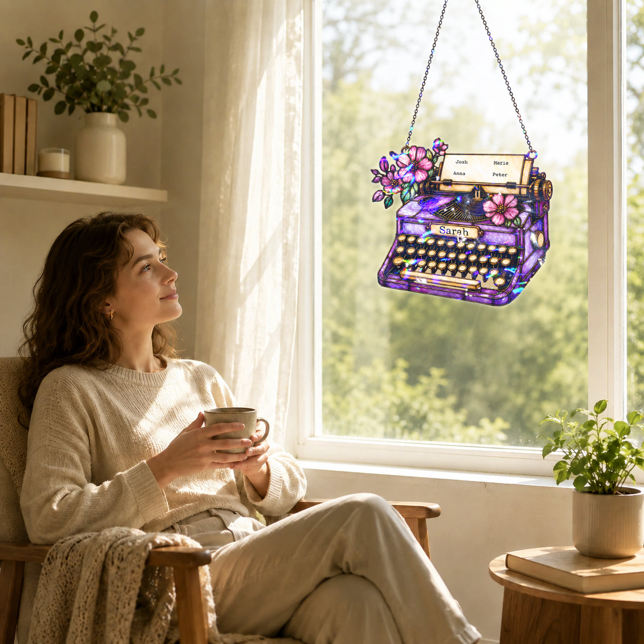 Personalized Vintage Typewriter Holographic Acrylic Suncatcher