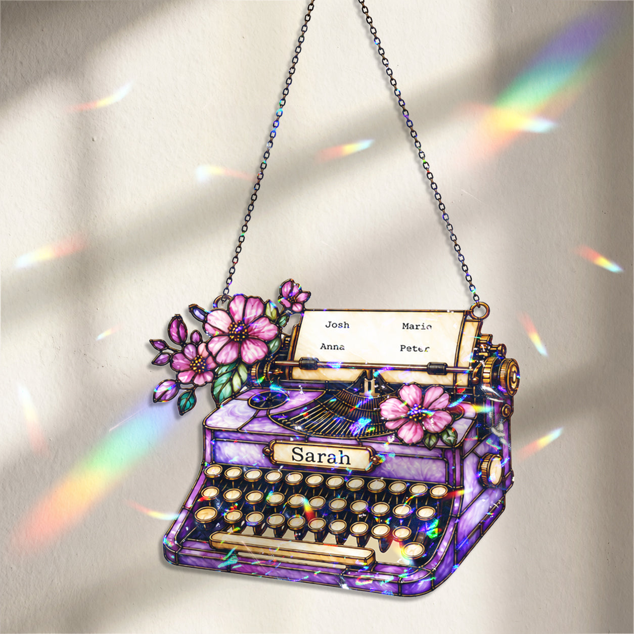 Personalized Vintage Typewriter Holographic Acrylic Suncatcher
