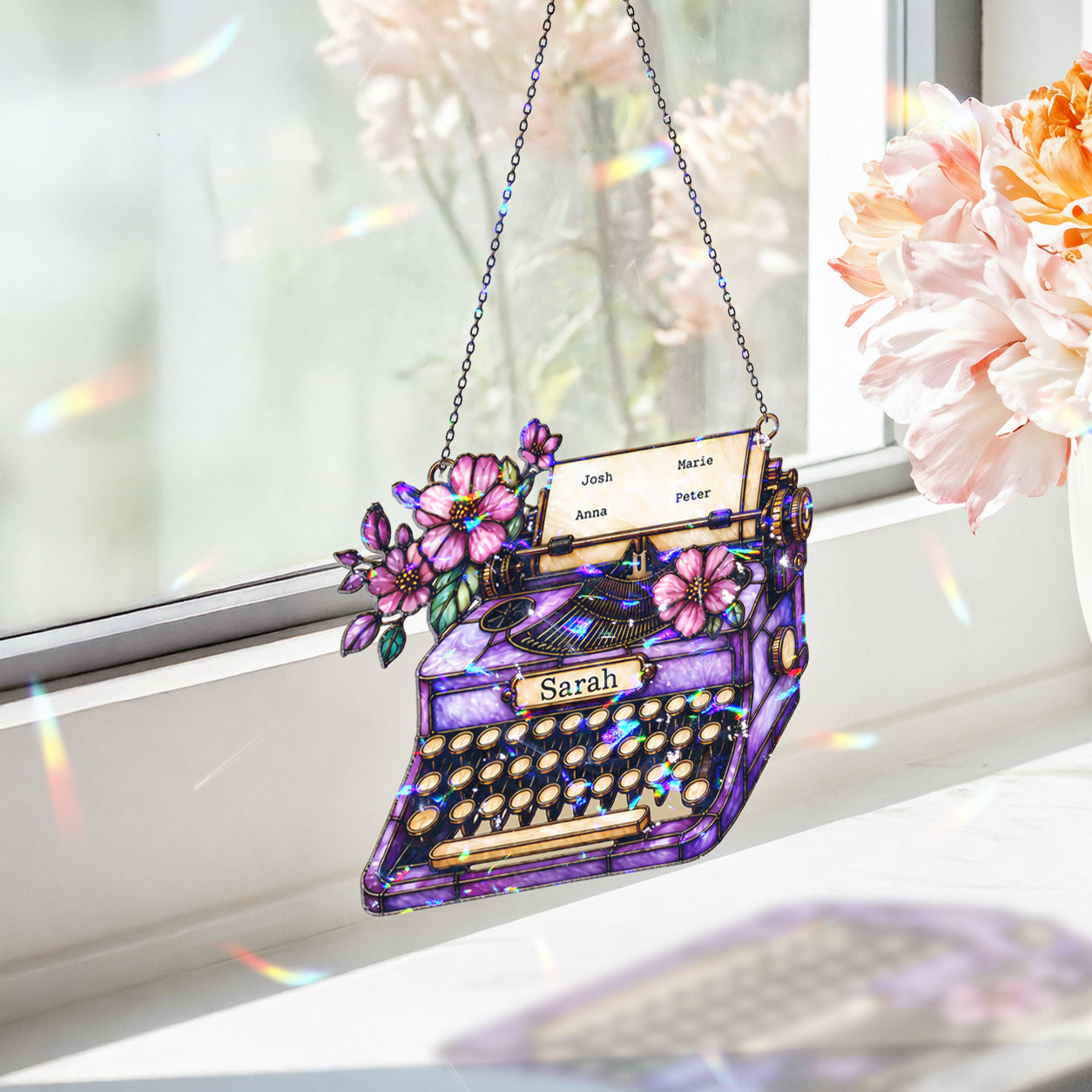 Personalized Vintage Typewriter Holographic Acrylic Suncatcher