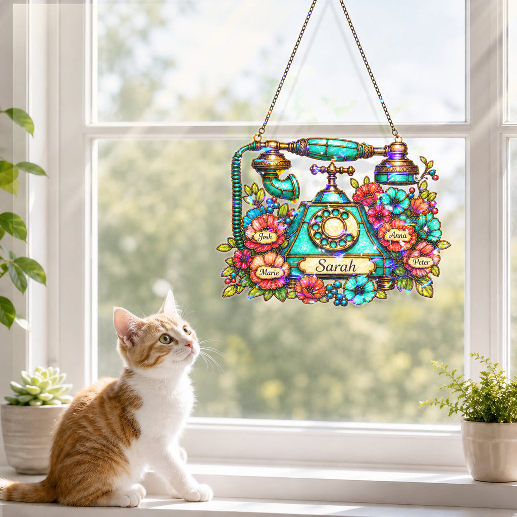 Personalized Vintage Telephone Holographic Acrylic Suncatcher