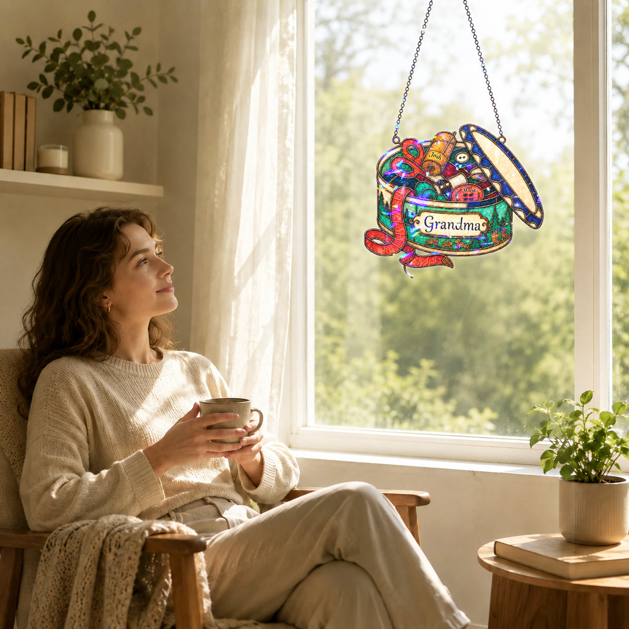 Personalized Grandma Sewing Box Holographic Acrylic Suncatcher