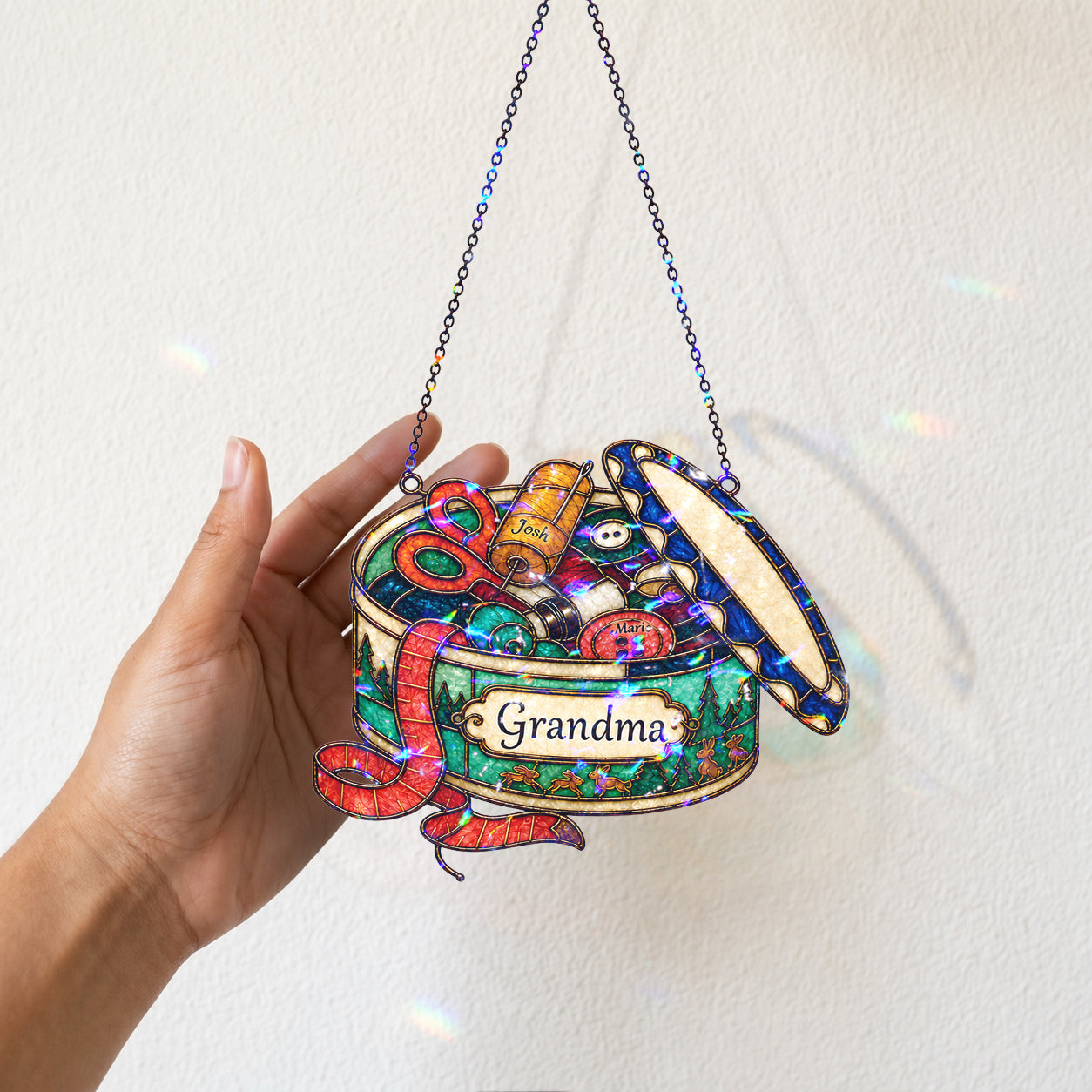 Personalized Grandma Sewing Box Holographic Acrylic Suncatcher