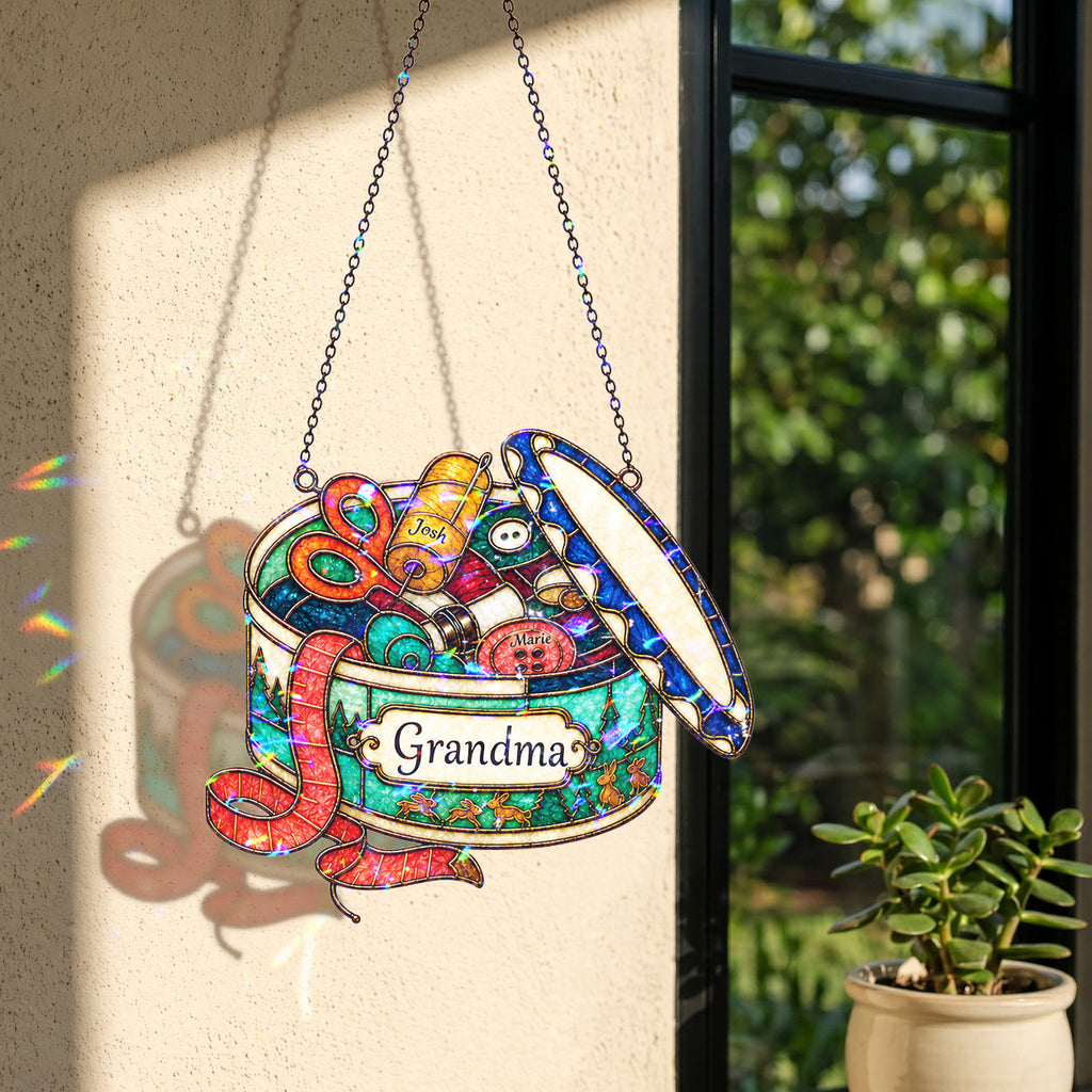 Personalized Grandma Sewing Box Holographic Acrylic Suncatcher